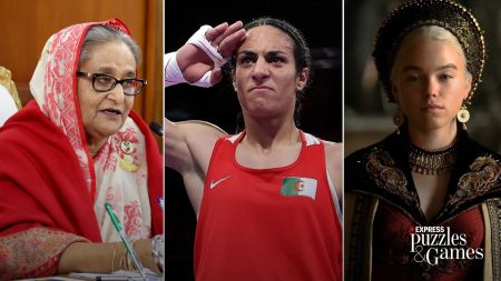 (L-R) Bangladeshi PM Sheikh Hasina, Algerian boxer Imane Khelif and actress Milly Alcock as Rhaenyra Targaryen.