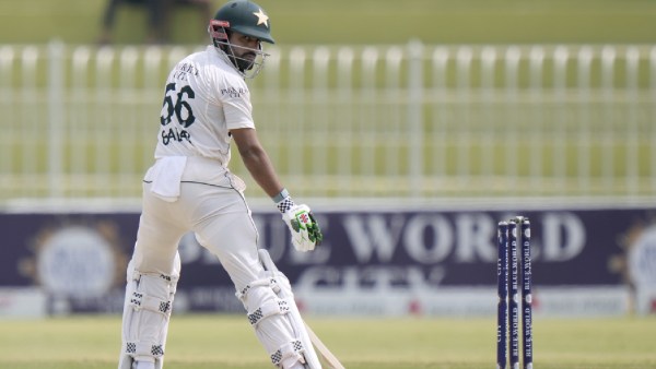 Pakistan's Babar Azam reacts after he is bowled out by Bangladesh's Nahid Rana during the fifth day. (AP)