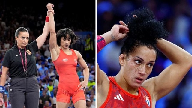 Paris Olympics: Vinesh Phogat (L) will take on Cuba's Yusneylys Guzmán in the 50kg semi-final on Tuesday. (AP)