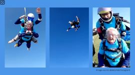 Manette Baillie becomes oldest skydiver at 102 (Image source: @dailymail/Instagram)