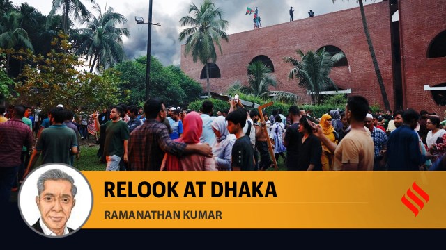 Smoke rising from Ganabhaban, the PM’s residence, which was stormed by public shortly after Hasina’s resignation. (Reuters)