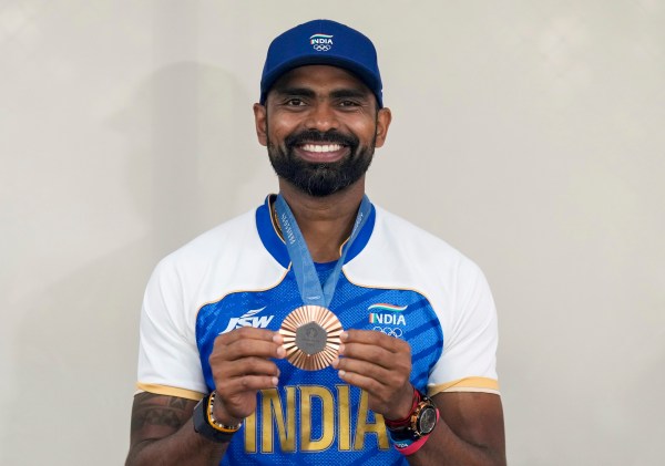 Paris 2024 Olympics: PR Sreejesh poses with bronze medal