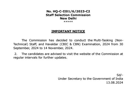 SSC Exam 2024: SSC to conduct MTS, Havaldar exams from September 30 