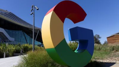 The logo of Google is seen outside Google Bay View facilities during the Made by Google event in Mountain View, California, US, August 13, 2024.