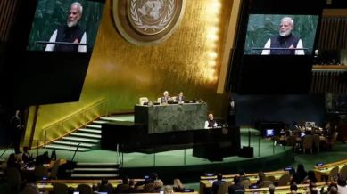 Prime Minister Narendra Modi addresses the 74th session of the United Nations General Assembly in New York, UNGA