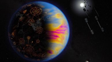 Conceptual image of an exoplanet with an advanced extraterrestrial civilization.