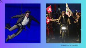 The viral video shows the Mission Impossible star jumping off Starte De France's roof (Image source: @TCNews62/X)