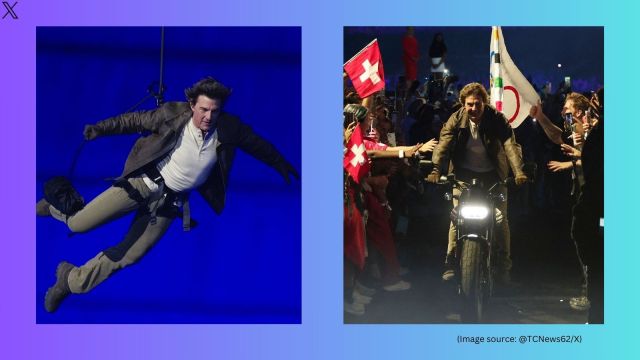 The viral video shows the Mission Impossible star jumping off Starte De France's roof (Image source: @TCNews62/X)