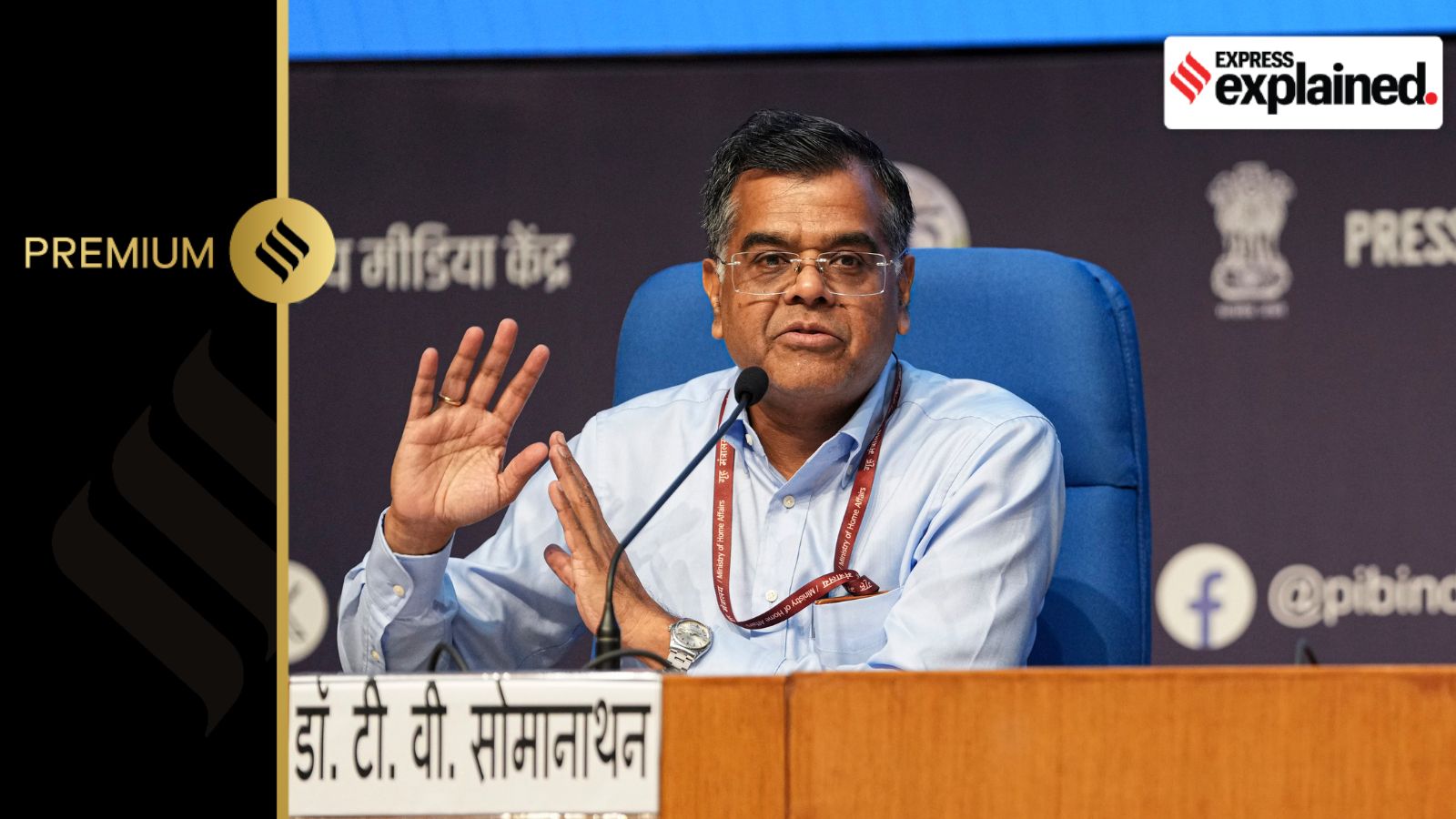 Finance Secretary T. V. Somanathan during a media briefing on the Cabinet's decision on UPS, in New Delhi, Saturday, Aug. 24, 2024.