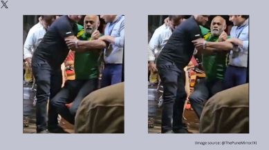 The viral video shows former batter Vinod Kambli struggling to maintain his balance (Image source: @ThePuneMirror/X)