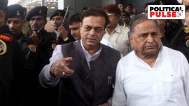 Maharashtra Samajwadi Party chief Abu Asim Azmi with party patriarch Mulayam Singh Yadav. (Express photo)