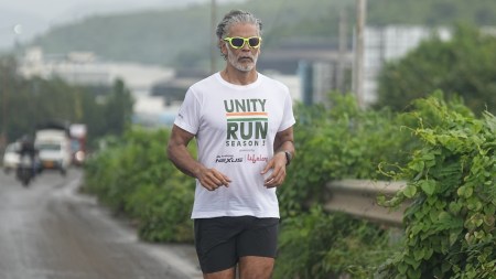 At age 47, Milind Soman ran from Delhi to Mumbai, covering 1,500 km in 30 days. (Express Photo)