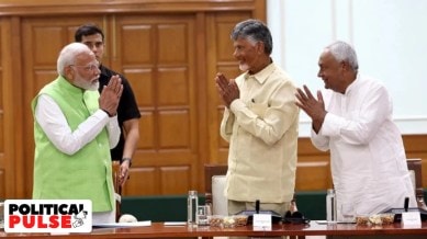 From left: Prime Minister Narendra Modi., TDP chief and Andhra Pradesh CM Chandrababu Naidu and JD(U) chief and Bihar CM Nitish Kumar. (PTI Photo)F