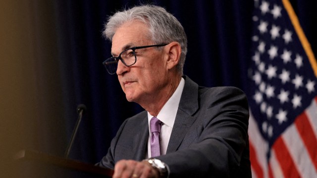 FILE PHOTO: U.S. Federal Reserve Chair Jerome Powell holds a press conference following a two-day meeting of the Federal Open Market Committee on interest rate policy in Washington
