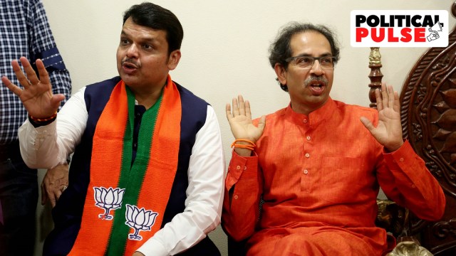 Maharashtra deputy CM and senior BJP leader Devendra Fadnavis (L) with former CM and Shiv Sena (UBT) chief Uddhav Thackeray. (Express archives)