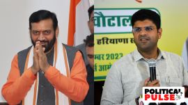 Haryana CM Nayab Singh Saini (L) and former Haryana deputy CM Dushyant Chautala. (Express file photos)