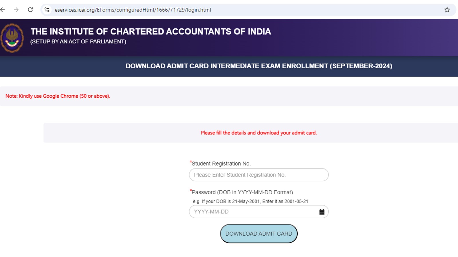 ICAI CA admit card for September 2024 inter exam released at