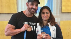 Actor John Abraham with shooter Manu Bhaker