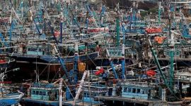 A view shows anchored fishing boats, after fishermen were advised not to venture into the sea due to expected cyclonic storm over the Arabian Sea, at Karachi's Fish Harbour, in Karachi, Pakistan August 29, 2024. REUTERS PHOTO