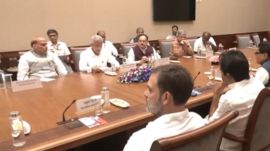 Rahul Gandhi and Mallikarjun Kharge attend the all-party meeting in the Parliament House, Delhi. (ANI)