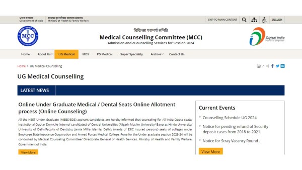 NEET UG 2024 counselling website