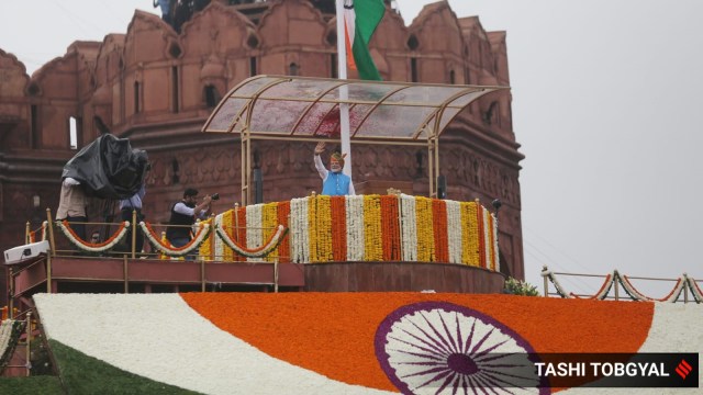 Prime Minister Narendra Modi at Red Fort during Independence day celebration in New Delhi on Thursday