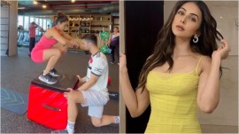 Rakul Preet Singh was seen performing the exercise with the help of her fitness trainer