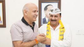 Councillor Ram Chandra rejoins Aam Aadmi Party (AAP) in presence of AAP leader Manish Sisodia.