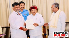 (From L-R) Karnataka Deputy CM D K Shivakumar, Governor Thaawar Chand Gehlot and CM Siddaramaiah. (Photo: Thaawar Chand Gehlot/ Facebook)