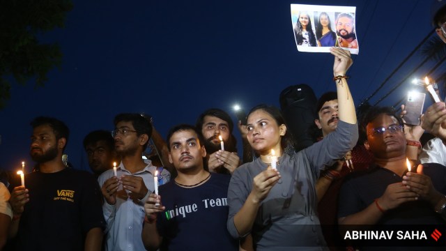 A candle-light march in solidarity of the UPSC aspirants who drowned in the basement of Rau's Study Circle in Old Rajendra Nagar. (Express photo by Abhinav Saha)