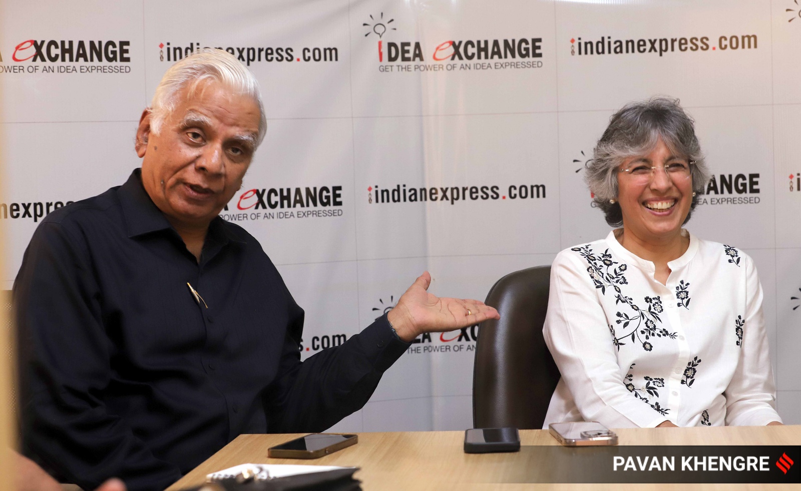 Meher Pudumjee and Pradeep Bhargava astatine  Idea Exchange organised by The Indian Express. (Express Photo By Pavan Khengre)