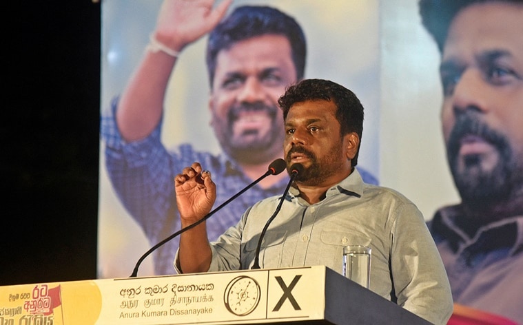 Anura Kumara Dissanayake, the presidential candidate from National People's Power, addresses his supporters during an election campaign rally on the outskirts of Colombo, Sri Lanka, September 18, 2024. 