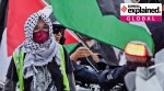 A demonstrator wearing a Palestinian Keffiyeh, as people protest Israel's attacks on Hezbollah targets in Lebanon, in Los Angeles, California, U.S., September 24, 2024.