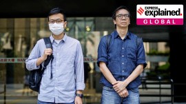 Chung Pui-kuen, former chief editor of the now-shuttered Stand News, and Patrick Lam, former acting chief editor, leave the District Court during the hearing on charges of conspiring to publish seditious publications, in Hong Kong, China on June 27, 2023.