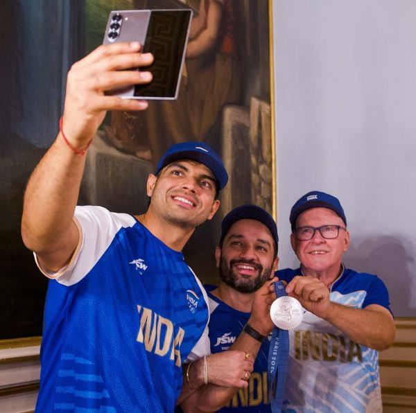 Marwaha (centre) knew something wasn’t right when Chopra sprinted down the runway in Lausanne days after the Paris Olympics. (Instagram)