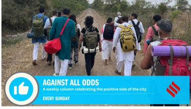 Nineteen professionals decided to take up the challenge of spending three days walking through unknown villages of Maharashtra without a single rupee on their persons. (Express Photo)