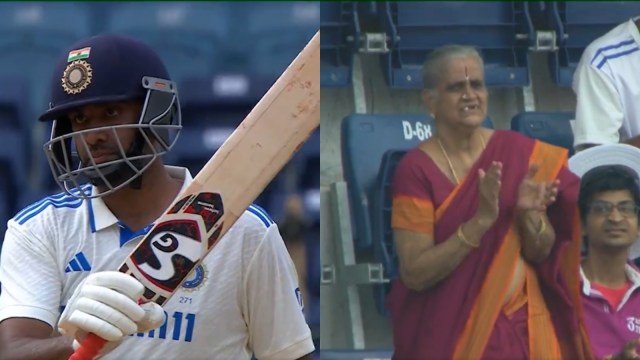 Elderly woman celebrates R Ashwin’s half-century (Image source: @bcci/X)
