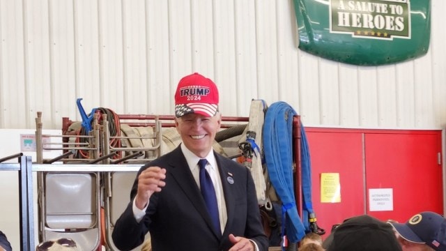 Biden in Trump hat