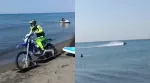 Biker riding a motorcycle over water on a beach (Image source: @TheFigen_/X)