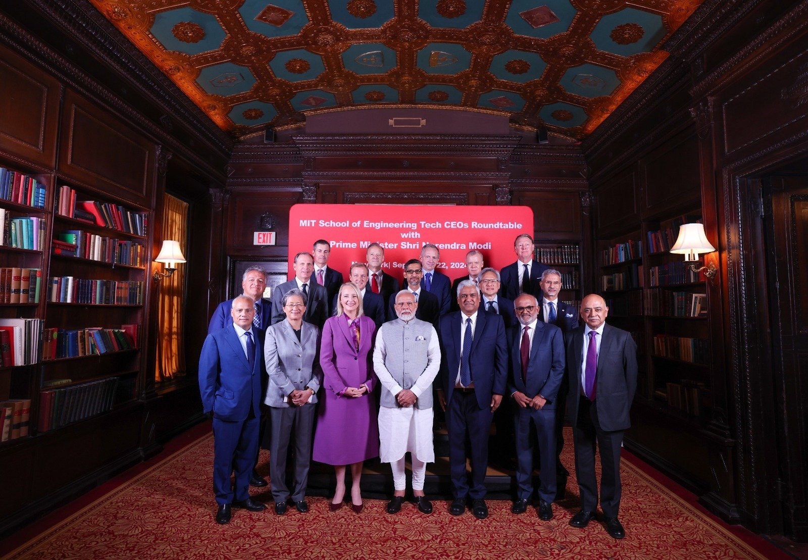 Prime Minister Narendra Modi during a roundtable meeting with MIT School of Engineering Tech CEOs, in New York.