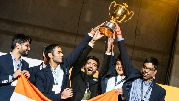 India's men's chess team after winning the 2024 Chess Olympiad.