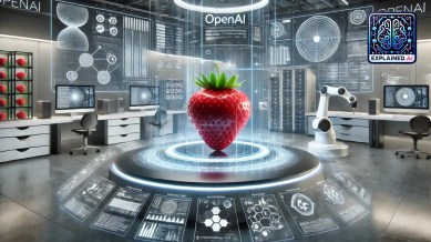 An illustration of a high-tech AI lab, where a big strawberry is being analysed by advanced AI systems. (Image source: DALL-E text-to-image model created by OpenAI)
