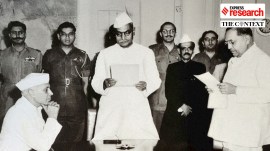Ambedkar being sworn in as Minister of Law in Jawaharlal Nehru's Cabinet