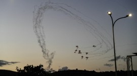 Interceptions of rockets launched from Lebanon to Israel over the border, amid ongoing cross-border hostilities between Hezbollah and Israeli forces, are seen close to the Israeli border with Lebanon, on its Israel side