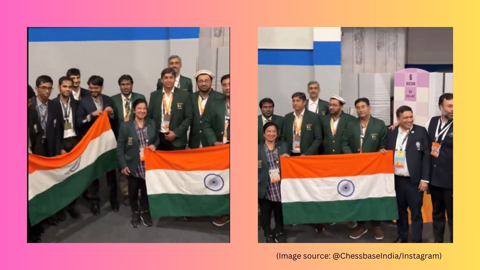 Pakistani team holds Indian flag to celebrate India’s double gold at