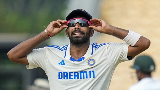 ndia’s Jasprit Bumrah after taking the wicket of Bangladesh's Taskin Ahmed on the second day of the first test cricket match between India and Bangladesh, at the MA Chidambaram Stadium, in Chennai,