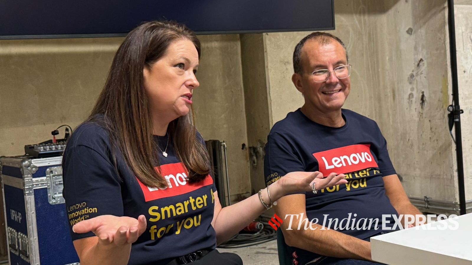 Michelle Johnston Holthous, executive vice president and general manager Client Computing group (left) with Luca Rossi, executive vice president and president, Intelligent Devices Group (right). (Image: Anuj Bhatia/ The Indian Express)