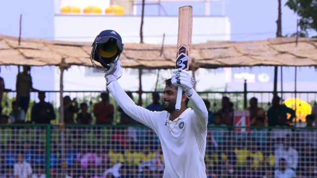 Pratham Singh celebrates his hundred on Duleep Trophy debut. (BCCI)