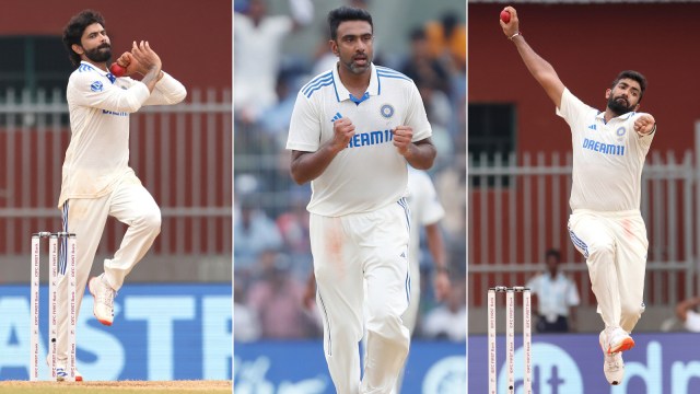 Most Test wickets: R Ashwin (centre), Ravindra Jadeja (left) and Jasprit Bumrah rank within the top 14 wicket-takers for India. (Sportzpics)