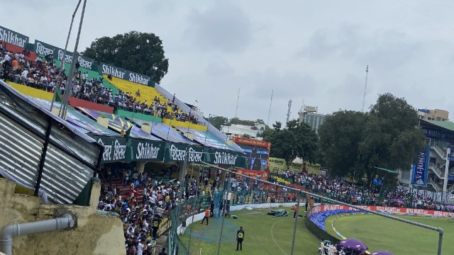 The C stand was not opened for the spectators at the Green Park Stadium on Friday. (Express Photo by Pratyush Raj)